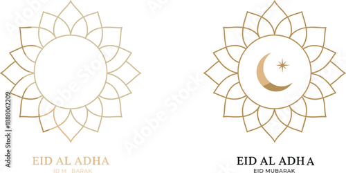 eid al adha islamic geometric ornament crescent moon star minimal elegant greeting card design illustration
