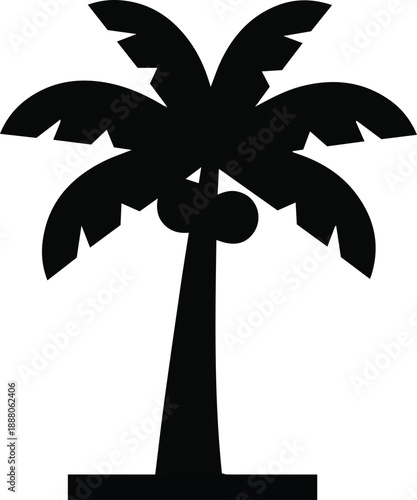 Minimalist palm tree icon featuring a black silhouette with coconuts for tropical beach travel, summer holiday planning, exotic vacation navigation, and island nature tourism UI design.