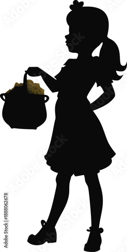 Girl Holding A Pot Of Gold Silhouette