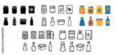 Various food container icons collection