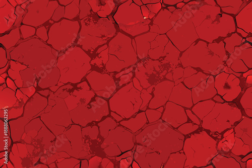 A red background with a lot of cracks and holes. The cracks are deep and the holes are large