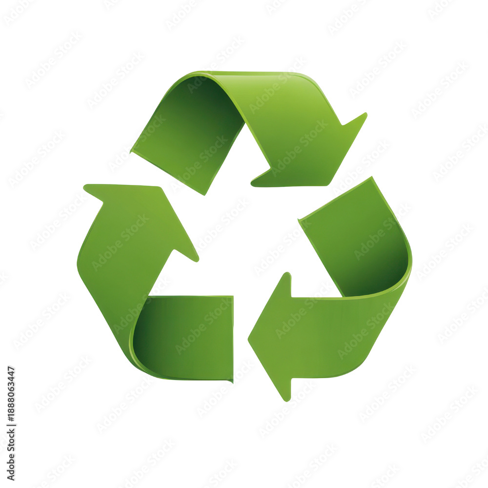 Fototapeta premium A green three-arrow recycling symbol with a subtle 3D effect on a black background arrows cycle