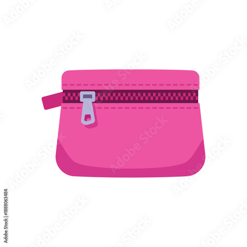 Pink cosmetic pouch with zipper closure, colorful vector flat style illustration