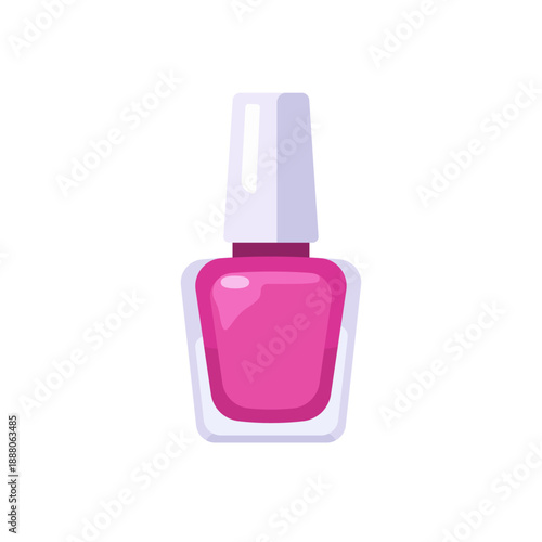 Pink nail polish bottle with cap, colorful vector flat style illustration