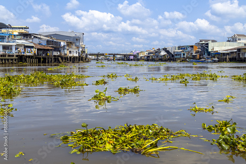 River and houses on stilts, Cai Be, Mekong Delta, Vietnam, Indochina, Southeast Asia