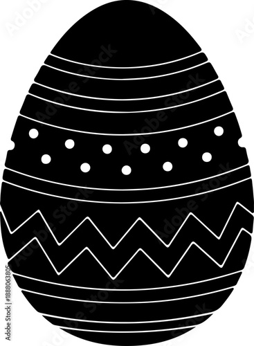 Black and White Easter Egg Illustration with Decorative Patterns
