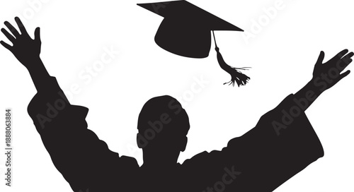 Silhouette of a graduate throwing cap in the air graduation