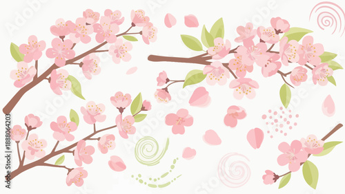 Cherry Blossom Branches and Petals: Spring Floral Elements