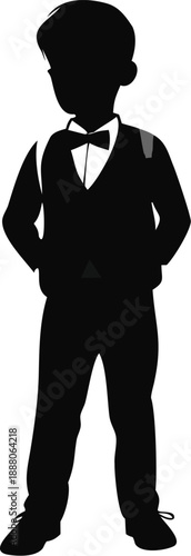 Silhouette Of A Boy Wearing A Vest And Bow Tie
