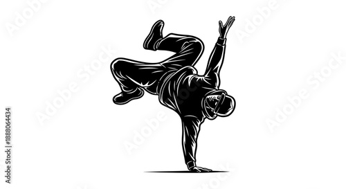 dynamic breakdancer performing a powerful one-handed freeze an urban street dance illustration capturing hip hop culture for youth and music branding