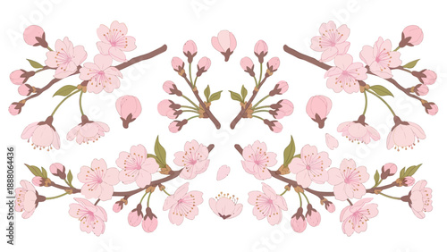 Cherry Blossom Branches Pattern - Delicate Pink Flowers and Buds