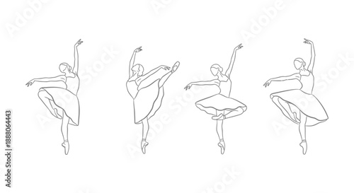 ballet dancer line art illustrations depict elegant ballerina dance poses perfect for performance art branding or creative design projects