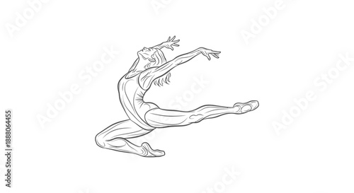 gymnast performing dynamic split leap illustration on white for health and fitness marketing materials and athletic sports event designs