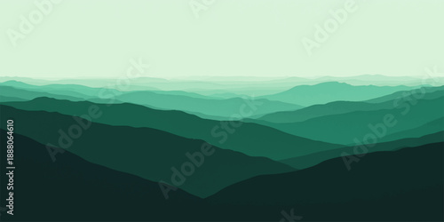Morning mountain landscape with misty clouds, soft fog, and a peaceful natural horizon view