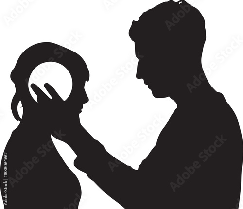 Silhouette of a man touching a woman's face vector