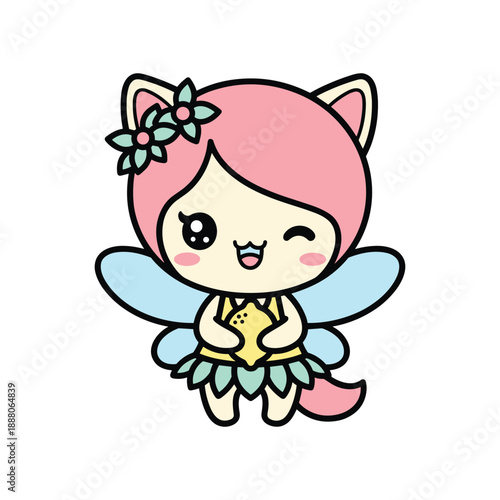 Charming Fairy Girl with Cat Ears Vector Illustration