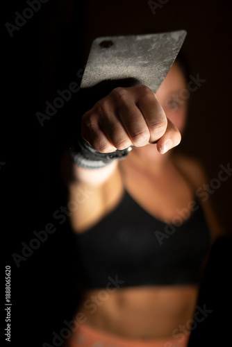 Powerful Lifting Technique, Studio Setting Showcasing Strong And Controlled Lifting Fundamentals, Dynamic Female Lifter Performing Explosive Overhead Press With Proper Stance And Core Activation