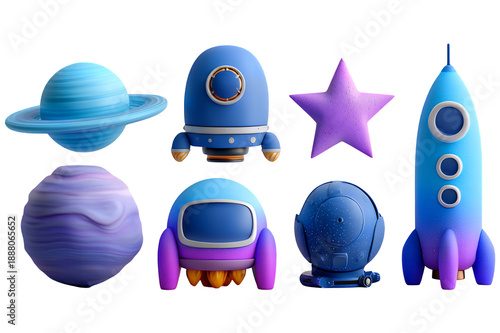 Vibrant 3D Rendered Space Exploration Elements Collection.