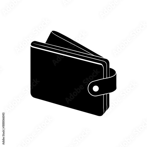 Black leather wallet folded isolated on white background minimal design