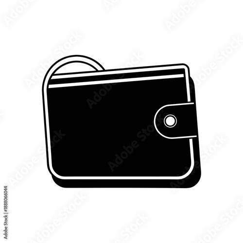 Black leather wallet with keyring isolated on white background minimal design
