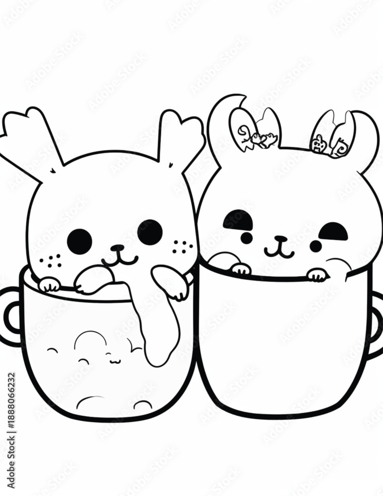 Fototapeta premium Cozy Friend's Cute & Comfy Coloring Pages For Kids