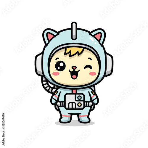 Cute Astronaut Cat Illustration