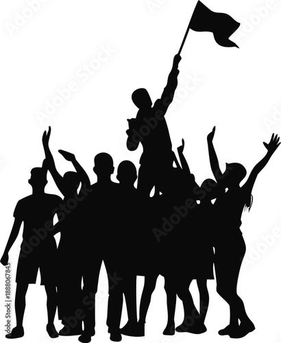 Silhouette Of A Crowd Cheering At A Parade