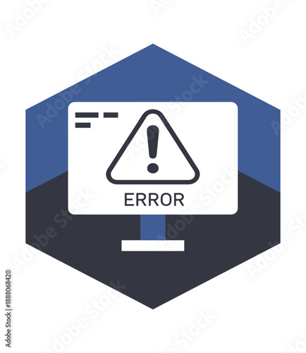 Error warning sign on computer monitor screen attention symbol system update or repair important message concept