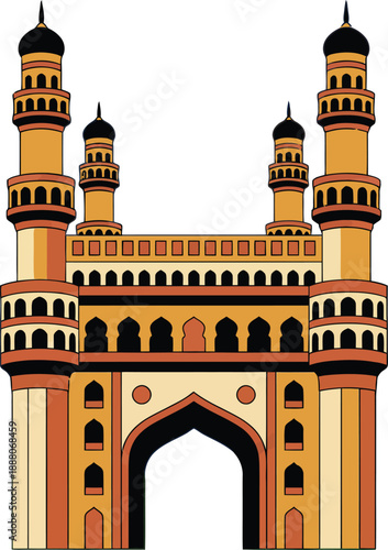 Charminar Hyderabad India famous historical monument and mosque four minarets ancient architecture landmark of Telangana tourism travel destination Qutb Shahi dynasty.