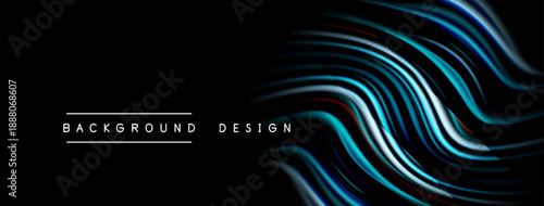 Abstract flowing lines create dynamic visual effect. Dark background emphasizes vibrant color gradients, modern design element.