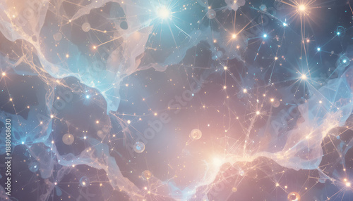 A vibrant and serene depiction of a starry night sky with celestial connections