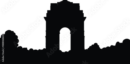 India Gate New Delhi famous war memorial monument silhouette landmark of India republic day parade rajpath historic architecture tourist attraction destination city.