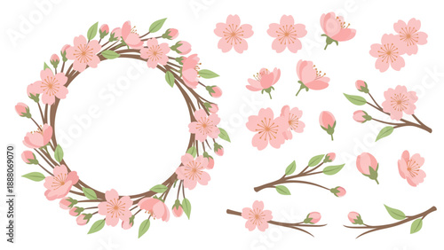 Cherry Blossom Wreath and Elements - Spring Floral Design
