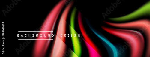 Abstract colorful waves flow across black background. Modern design elements create dynamic visual impact. Smooth gradients enhance aesthetic appeal.