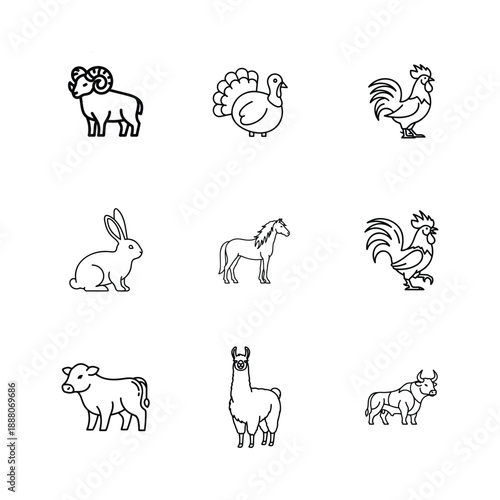 Collection of Nine HandDrawn Animal Sketches.