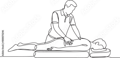 Continuous line drawing of man doing back massage on woman vector