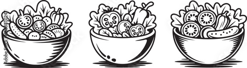 Fresh vegetable salad in bowl healthy natural food black and white vintage style