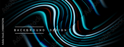 Abstract flowing lines create dynamic background. Blue, black, red hues blend, forming modern design element. Minimalist text present.