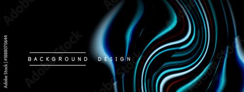 Abstract flowing lines create dynamic visual effect. Dark background emphasizes vibrant blue, red hues. Modern design element.