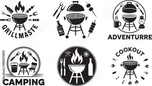 Collection grill label barbecue design with bbq elements for outdoor cooking perfect for picnic templates
