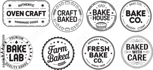 Various bakery labels collection craft baked bake house bake company farm bake quality goods recipe