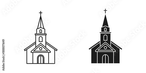 Simple church building icons in black and white