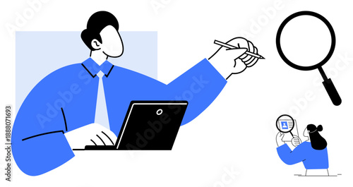 Research concept. Researching data using digital tools, teamwork, and analysis to uncover insights. Research empowers decision-making, knowledge sharing, and effective solutions. Great for education