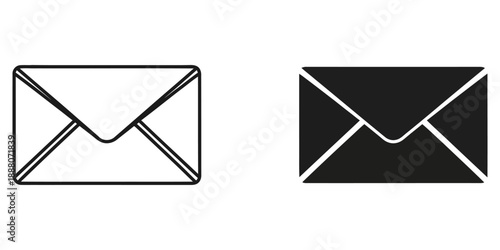 Two envelopes icons in black and white for communication design