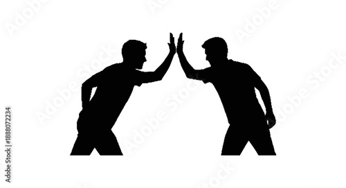 men high five silhouettes celebrating achievement and collaboration for business success and partnership concept on white