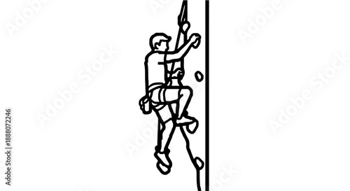 rock climbing illustration depicting a male climber ascending a vertical wall showcasing outdoor sport and active lifestyle for fitness promotions.