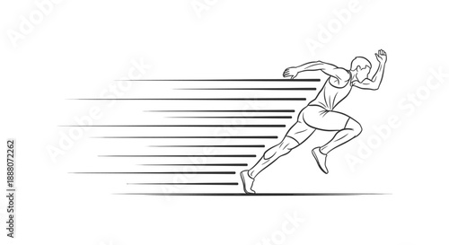 running man illustration featuring a swift male runner with speed lines symbolizing rapid progress fitness sports and competitive success.