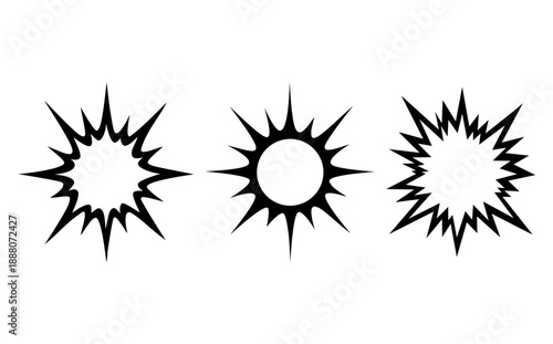 Vector Starburst Icons – Abstract Black Explosion Shapes for Graphic Design. Comic Style Burst Symbols