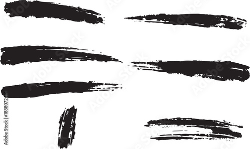 Brush set. Vector black paint brush spots, highlighter lines or felt-tip pen marker. Ink smudge abstract shape stains and smear set with texture