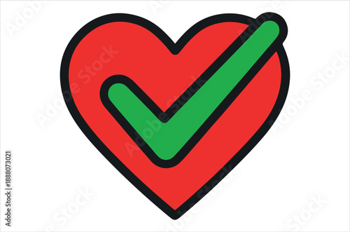 A red heart shape with a green checkmark inside symbolizing approval